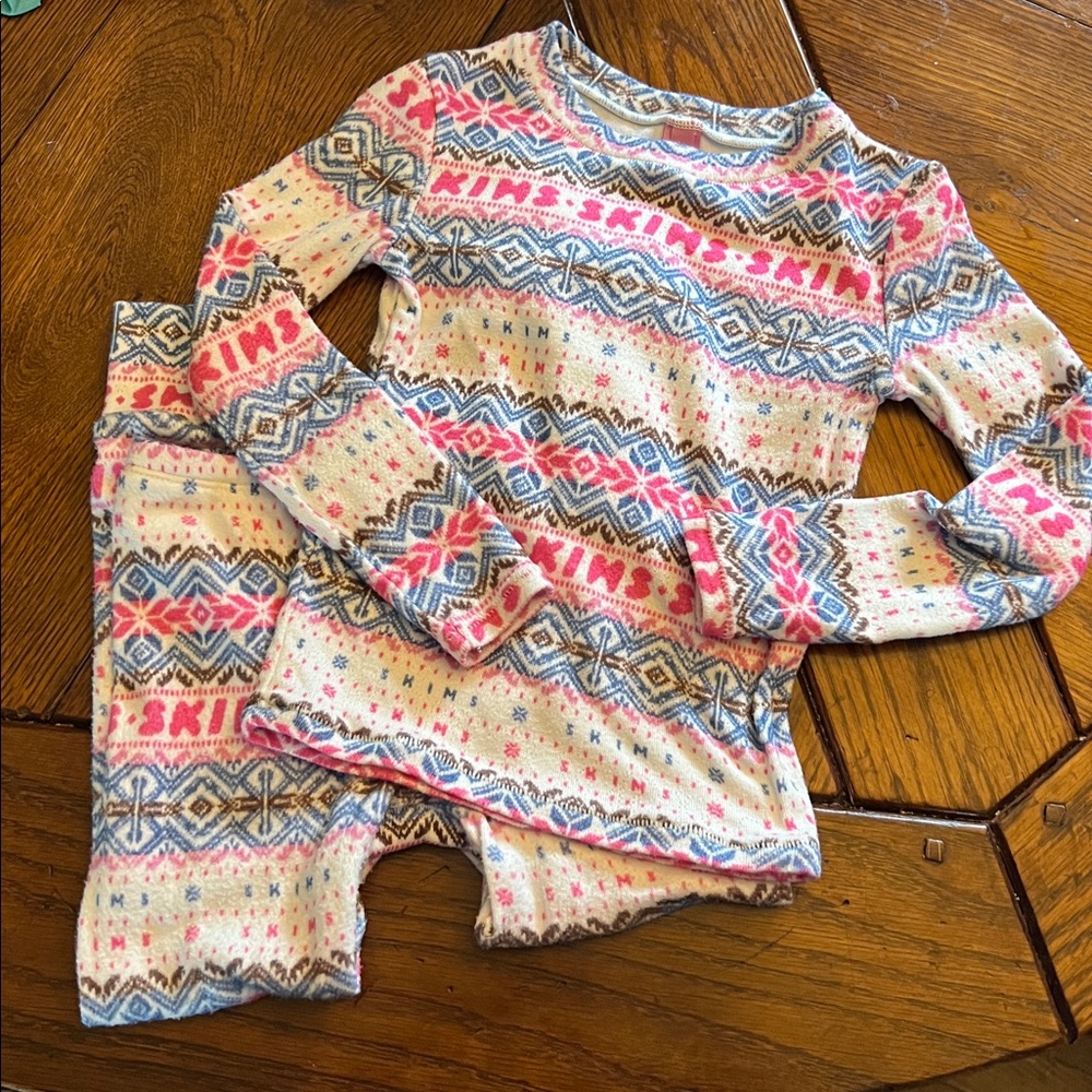 SKIMS kids plush pajamas set pink and blue